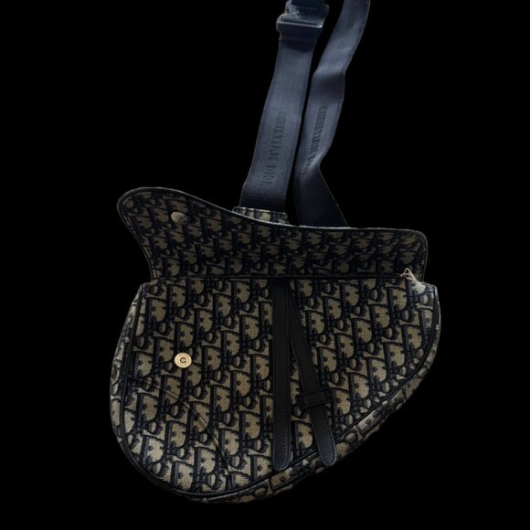 Beige and Black DIOR Oblique Jacquard Saddle Bag - Picture 2 of 6